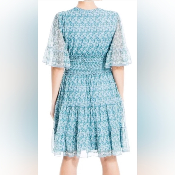 Max Studio Blue Floral Flutter Sleeve Midi Dress - Picture 9 of 9